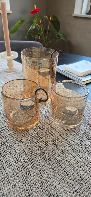 3 windlichten goud met metaalsnippers beschikbaar voor biedingen