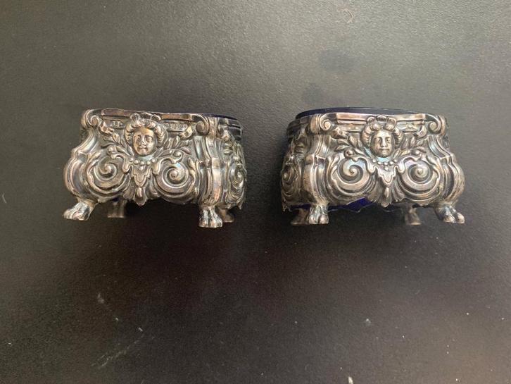 Massief zilveren mosterdpotjes, Antiek en Kunst, Antiek | Goud en Zilver, Zilver, Ophalen of Verzenden