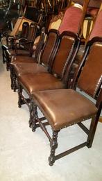 6 antique Engelse eetkamer stoelen leder, Ophalen