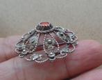 zilveren filigrain broche/hanger met bloedkoraal [318], Verzenden, Zilver, Broche, Met edelsteen