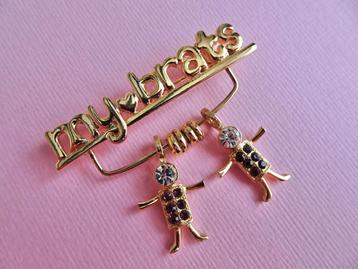 jwg Vintage 80s Brat brats poppetjes broche goud verguld beschikbaar voor biedingen