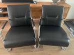 2x MOVANI zwart leren fauteuils, Modern, Gebruikt, Leer, 75 tot 100 cm