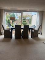 Houten eettafel met 4 stoelen, Gebruikt, 150 tot 200 cm, Vier personen, Rechthoekig