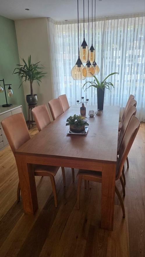 Teak houten tafel met 8 stoelen, Huis en Inrichting, Tafels | Eettafels, Zo goed als nieuw, 50 tot 100 cm, 200 cm of meer, Vijf personen of meer