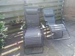 Twee zwarte tuinstoelen te koop, Tuin en Terras, Tuinstoelen, Ophalen, Gebruikt, Kunststof, Stapelbaar
