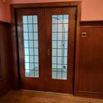 Authentieke jaren '30 dubbele deur met glas in lood, Doe-het-zelf en Verbouw, Deuren en Horren, Ophalen, Gebruikt, 120 cm of meer