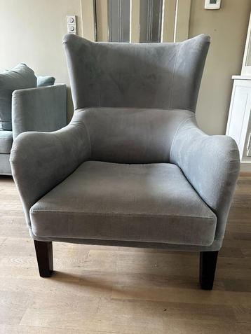 Grijsblauwe velvet Fauteuil beschikbaar voor biedingen