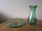 Groene glazen vaas en schaal set, Ophalen, Zo goed als nieuw, Groen, Glas