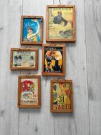 Vintage reclame afbeeldingen in houten lijstjes., Minder dan 50 cm, Gebruikt, Ophalen of Verzenden, Print