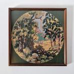 Vintage geborduurd schilderij lente jaren lijst, Ophalen of Verzenden, Huis en Inrichting