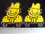 2x sticker blij dat ik rij anti file smiley man met hoed, Verzamelen, Stickers, Verzenden, Zo goed als nieuw, Auto of Motor