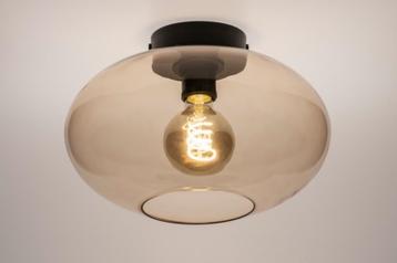 plafondlamp amber glas of groen rookglas bed keuken hal lamp