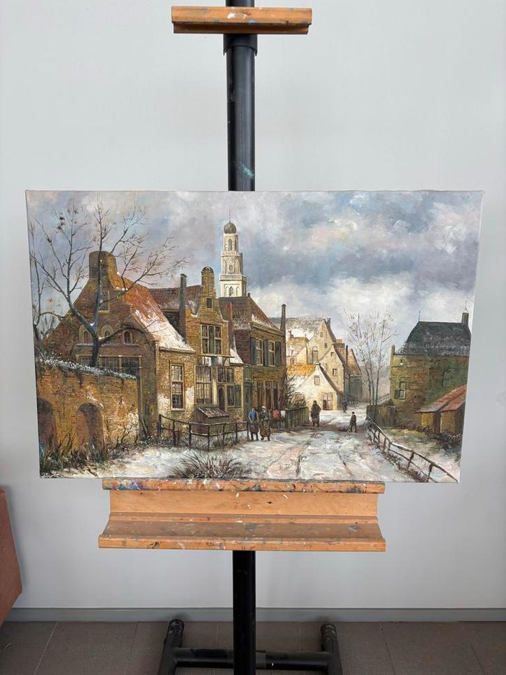Winters Stadsgezicht Schilderij, Antiek en Kunst, Kunst | Schilderijen | Klassiek, Ophalen