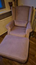 Prachtige zacht roze fauteuil inclusief kussen en hocker, Huis en Inrichting, Ophalen, 75 tot 100 cm, Zo goed als nieuw, Stof