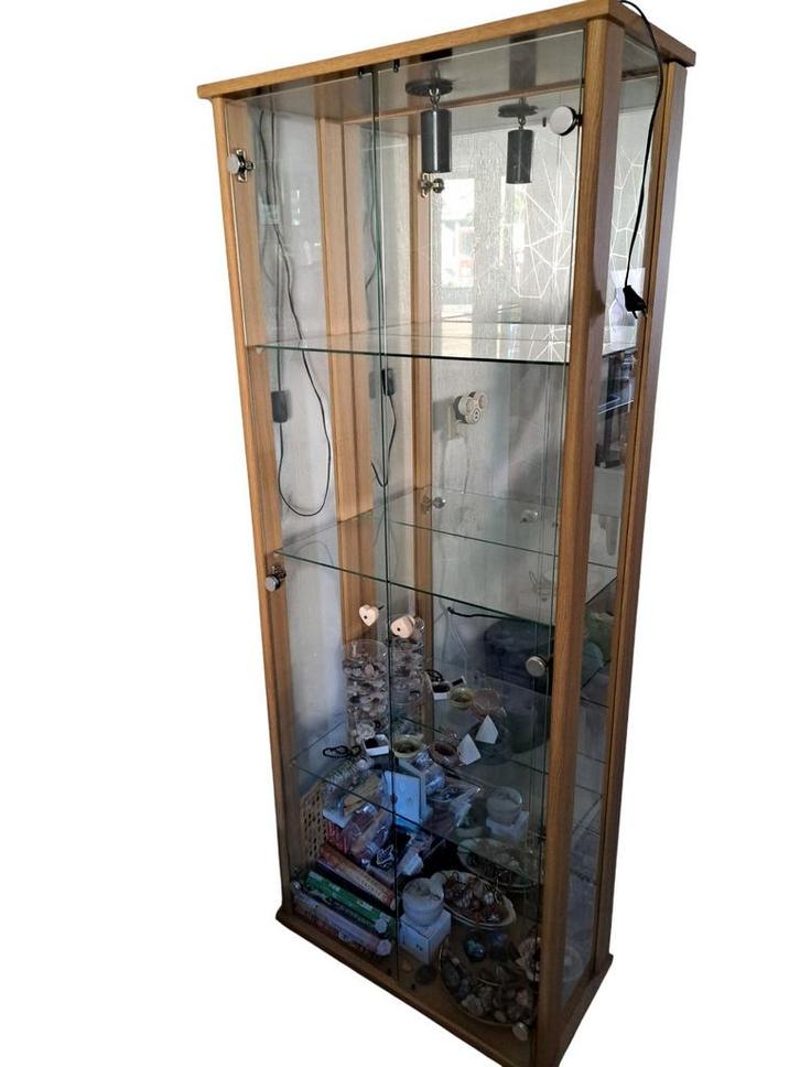 Mooie zware vitrinekast met spiegelwand, Huis en Inrichting, Kasten | Vitrinekasten, Gebruikt, 150 tot 200 cm, 25 tot 50 cm, Ophalen