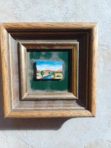 Miniatuur Landschapsschilderij in Houten Lijst beschikbaar voor biedingen