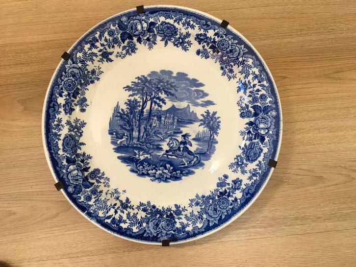 Sierbord, ruiter te paard kasteel op achtergrond met houder, Antiek en Kunst, Antiek | Wandborden en Tegels, Ophalen of Verzenden