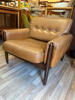 Safari lounge chair bruin leer 1970, Gebruikt, Ophalen of Verzenden, X, 50 tot 75 cm