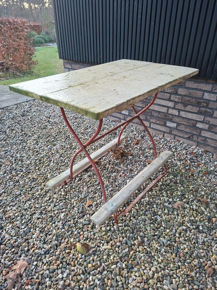 Antieke tuintafel, Tuin en Terras, Tuintafels, Gebruikt, Rechthoekig, Hout, Ophalen of Verzenden