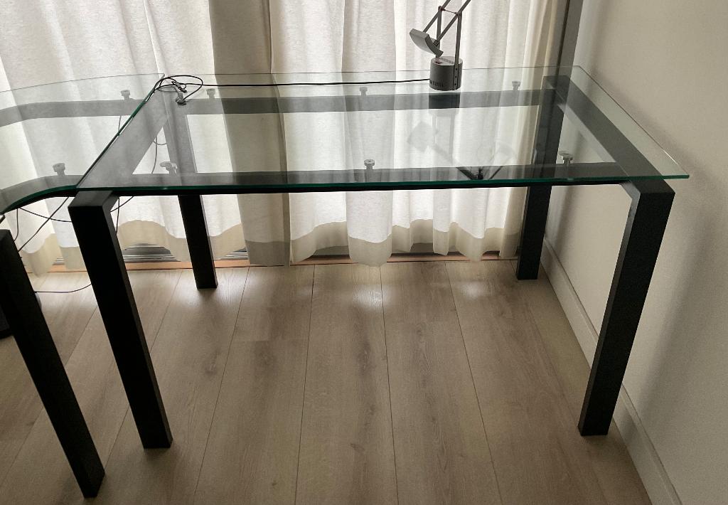 Bureau Hoekbureau zwart van glas en metaal - twee bureaus, Huis en Inrichting, Bureaus, Ophalen, Gebruikt