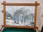 Schilderij prent winterlandschap houten lijst, Ophalen of Verzenden
