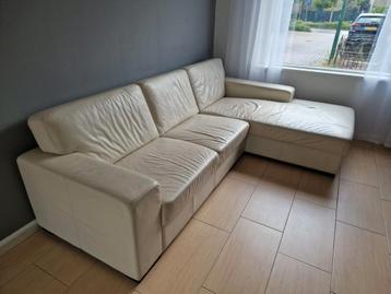 Leren hoekbank - 255cm - Wit - Met vlekken beschikbaar voor biedingen