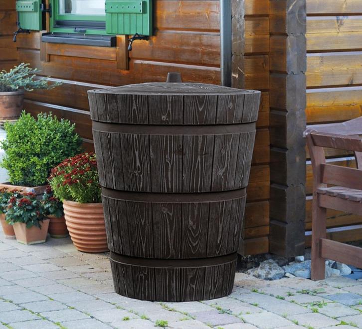 Regenton Rustico 275L donkerbruin nu extra voordeli, Tuin en Terras, Regentonnen, Nieuw, Kunststof, 150 liter of meer, Met kraantje