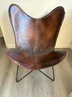 Vlinderstoel – leer cognac, Huis en Inrichting, Stoelen, Ophalen, Gebruikt, Bruin, Leer