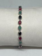Zilveren armband met natuurlijke robijn , smaragd en saffier, Ophalen, Zilver, Armband, Met edelsteen