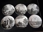 6 vintage porseleinen wandbordjes over Amsterdam o.a. kerken, Ophalen of Verzenden, Zo goed als nieuw