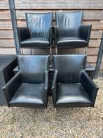 4 Leren Eetkamerstoelen op Wieltjes - Hotelkwaliteit!, Huis en Inrichting, Stoelen, Ophalen, Gebruikt, Zwart, Vijf, Zes of meer stoelen