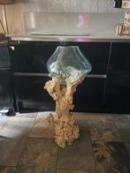 Mooie glas vissenkom op mooie wortelhout boomstam, Ophalen, Zo goed als nieuw, Leeg aquarium