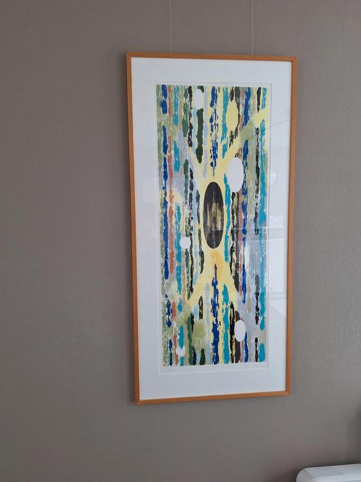 Abstracte litho met Kleurrijke Accenten (gesigneerd), Antiek en Kunst, Kunst | Schilderijen | Abstract, Ophalen