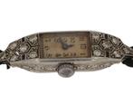 Antieke platina diamant saffier Art Deco dames horloge, Goud, Met edelsteen, Armband, Ophalen of Verzenden