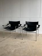 Set Walter Antonis ‘t spectrum fauteuils zwart leer design, Huis en Inrichting, Stoelen, Ophalen, Zo goed als nieuw, Leer