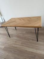 Eikenhouten eettafel met stalen poten en glasplaat z.g.a.n, Huis en Inrichting, Tafels | Eettafels, Ophalen, 50 tot 100 cm, Zo goed als nieuw