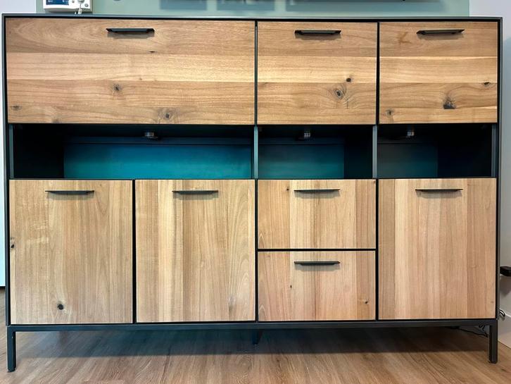 Hoog Dressoir | Acacia Hout | LED-verlichting | 170x120x42, Huis en Inrichting, Kasten | Dressoirs, Zo goed als nieuw, 150 tot 200 cm