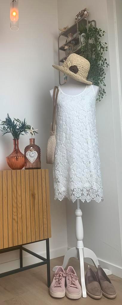 JANINA zomers & luchtig hemdsjurkje met kant, maat 38-40, Kleding | Dames, Jurken, Zo goed als nieuw, Maat 38/40 (M), Wit, Knielengte