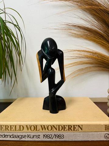 Prachtig vintage massief houten De denker beeld rodin figuur beschikbaar voor biedingen