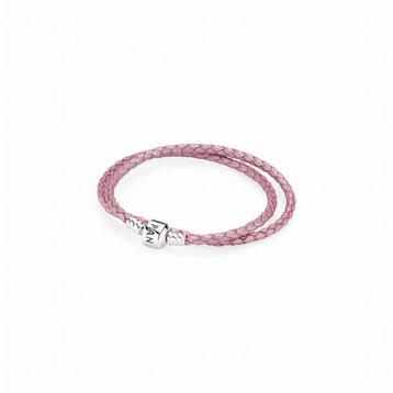 Pandora roze leren armband met zilveren sluiting – maat 17 beschikbaar voor biedingen