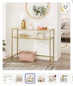 Glazen Dressoir Tafel met Gouden Frame, Huis en Inrichting, Tafels | Sidetables, 100 tot 150 cm, Ophalen of Verzenden, Glas, Zo goed als nieuw