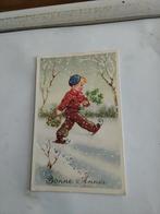 JONGEN OP SCHAATSEN IN DE SNEEUW, Ophalen of Verzenden, Voor 1920, Kinderen