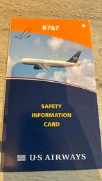 U.S. Airways B767 Safety card, Ophalen of Verzenden, Zo goed als nieuw, Kaart, Foto of Prent