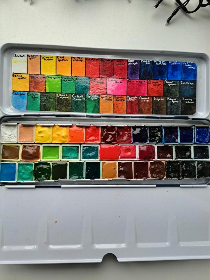 Aquarelverfset professional 37 halve napjes, o.a. W&N DS, Hobby en Vrije tijd, Schilderen, Zo goed als nieuw, Waterverf, Ophalen of Verzenden