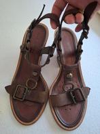 Geox leren sandalen met hak - Maat 38, Geox, Bruin, Zo goed als nieuw, Sandalen of Muiltjes