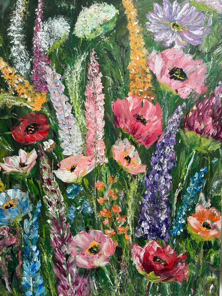 Bloemenpracht in olieverf, Antiek en Kunst, Kunst | Schilderijen | Klassiek, Ophalen of Verzenden