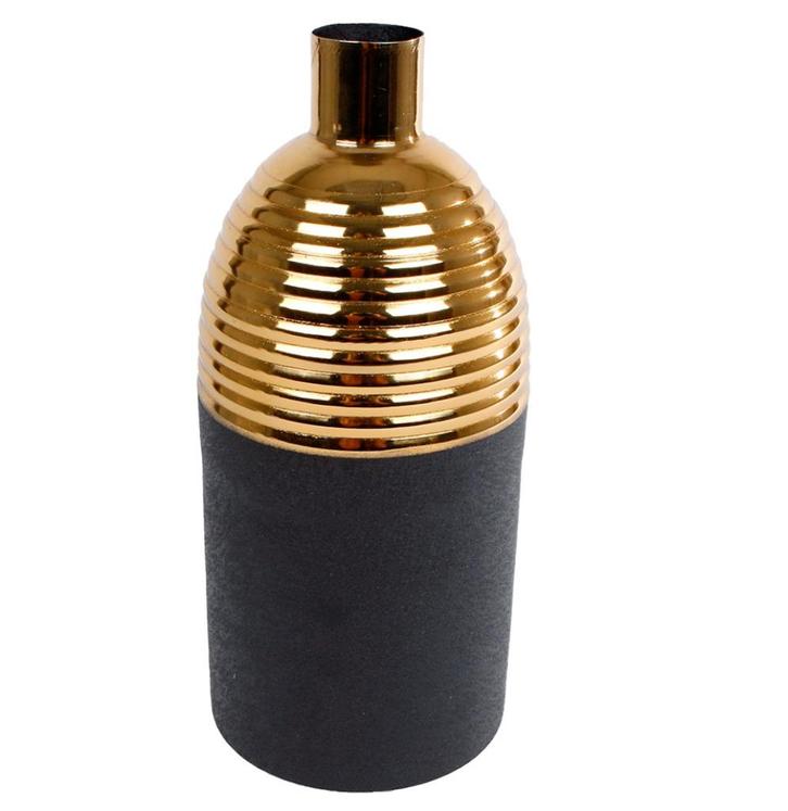 Zwarte vaas van metaal en goudkleur, Huis en Inrichting, Woonaccessoires | Vazen, Nieuw, Overige kleuren, Minder dan 50 cm, Aardewerk of Porselein