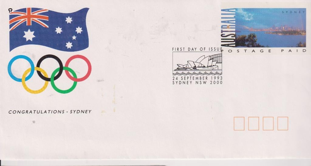 Australie 1993 FDC Olympisch spelen Sydney, Postzegels en Munten, Postzegels | Eerstedagenveloppen, Verzenden, Onbeschreven, Rest van de wereld