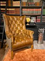 'JASON' CHESTERFIELD OORFAUTEUIL HARRIS TWEED Cognac leer, Huis en Inrichting, Fauteuils, Ophalen of Verzenden, Nieuw, 75 tot 100 cm