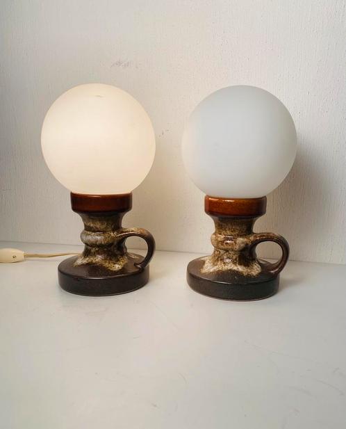 Fat Lava keramiek bedlampjes (2) West Germany, Huis en Inrichting, Lampen | Tafellampen, Gebruikt, Minder dan 50 cm, Glas, Overige materialen